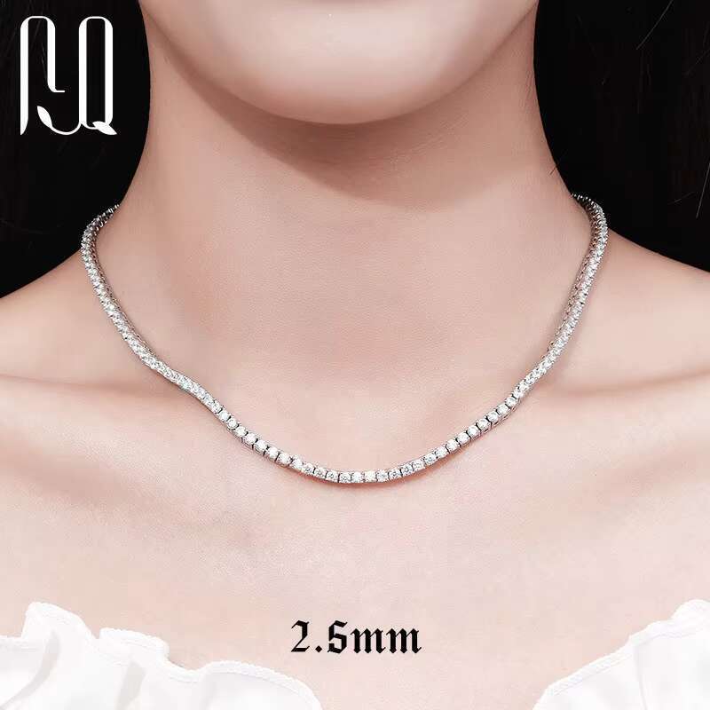 PYQ 2.5mm 3mm 4mm Vvs Tennis Chain S Sier Moissanite Necklace for Women White Gold Plated Jewelry