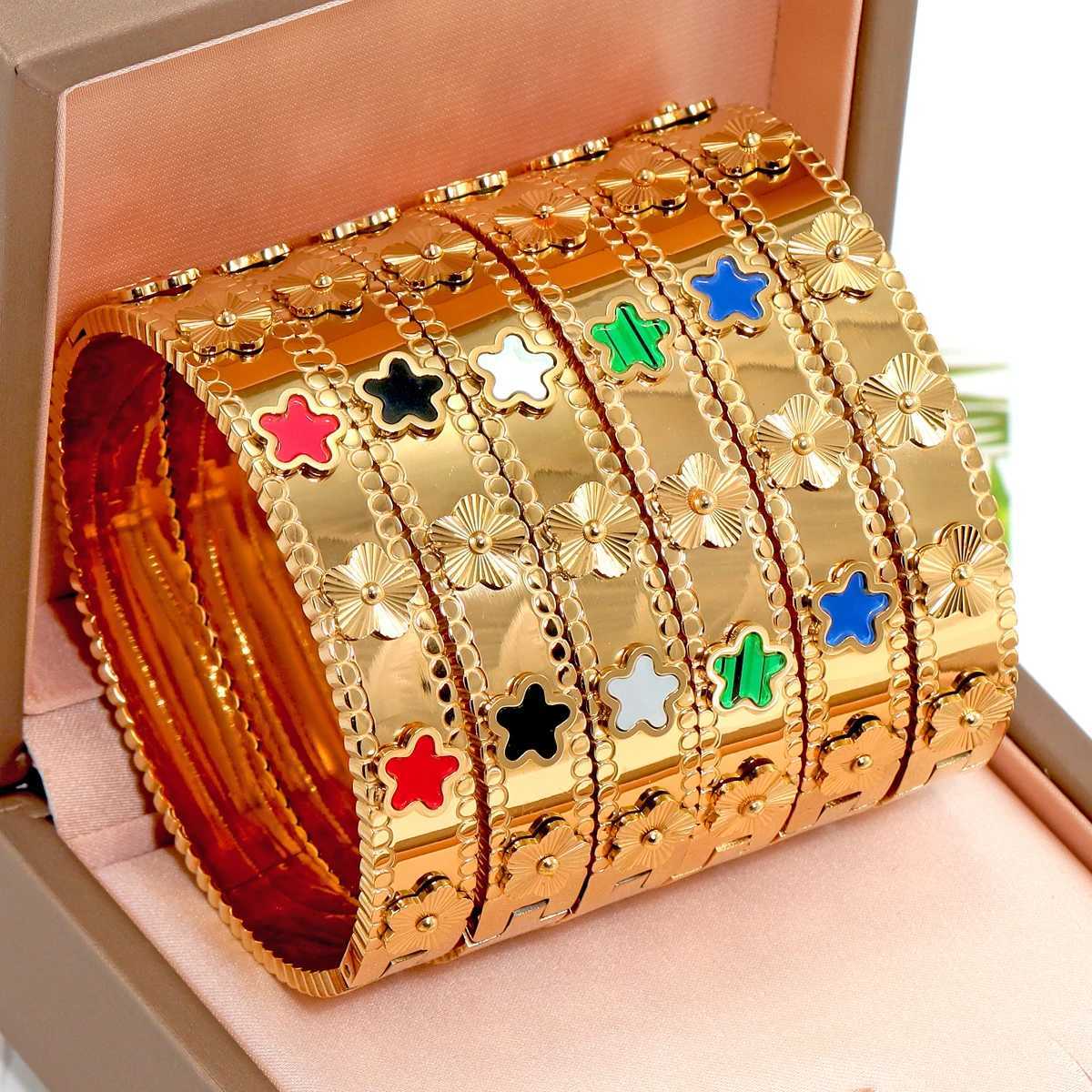 1Pc Fashion Flower Stainless Steel Bracelet Vintage Handmade Jewelry Y250408