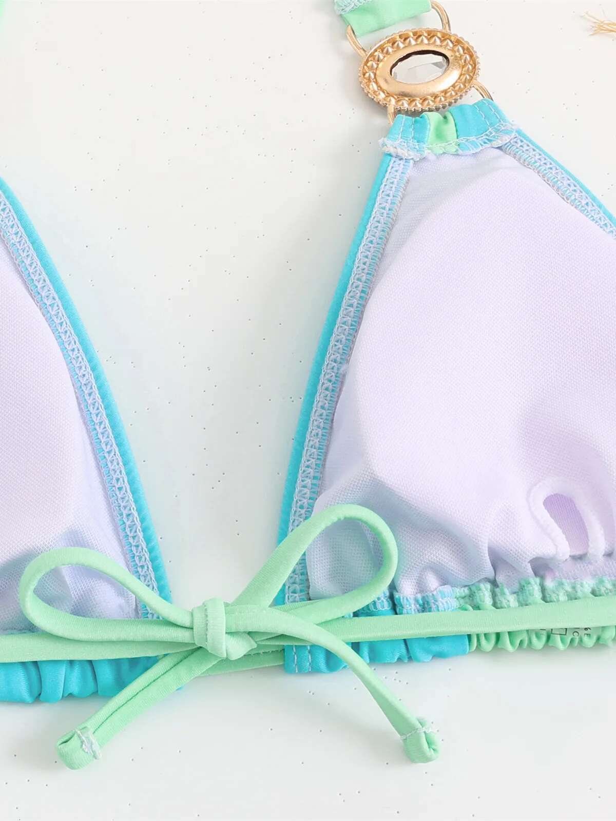 Dongdumaoyi Luxury Rhinestone Bikini Women Green Contrast Diamond Push Up Ruffles Skirt Piece Swimsuit Beach Bathing Suit Swimwear