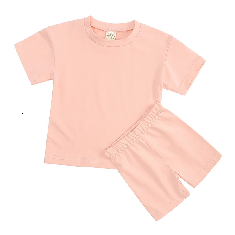 Collection Little Kids Baby Girls Clothes 2 Pieces Tracksuit Set Oversized Short Sleeve Cotton T-shirtShorts Sportwear Leggins 250407