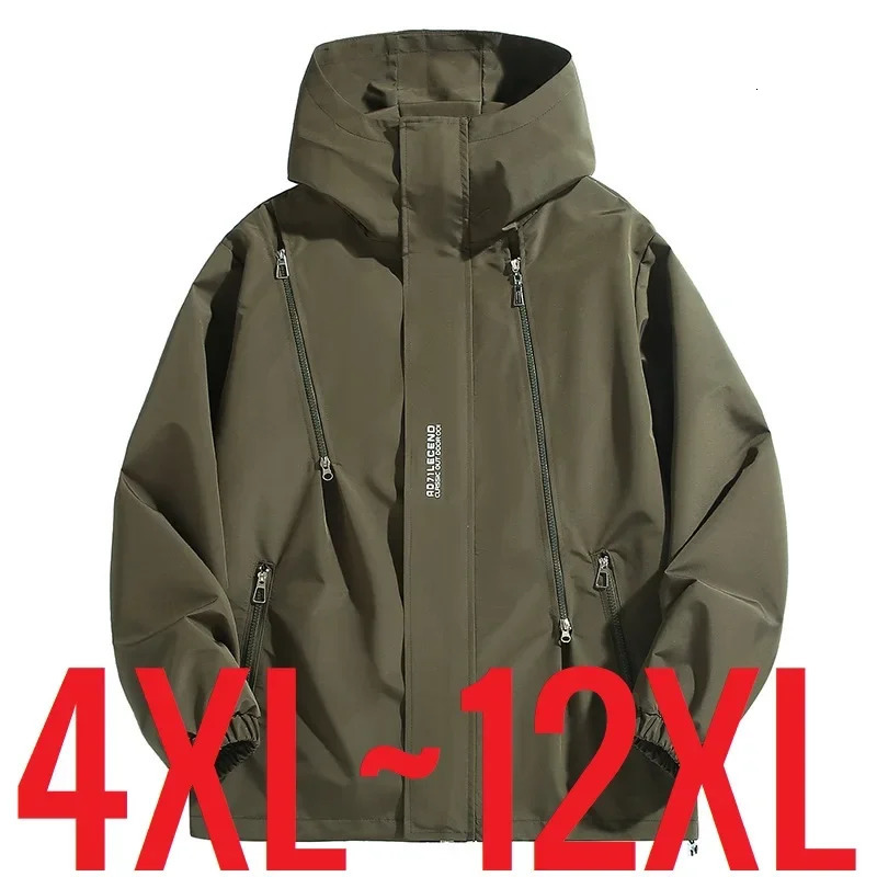 Large size 12XL bomber jacket mens hooded zipper windproof machine fishing waterproof goggles largefat 250407