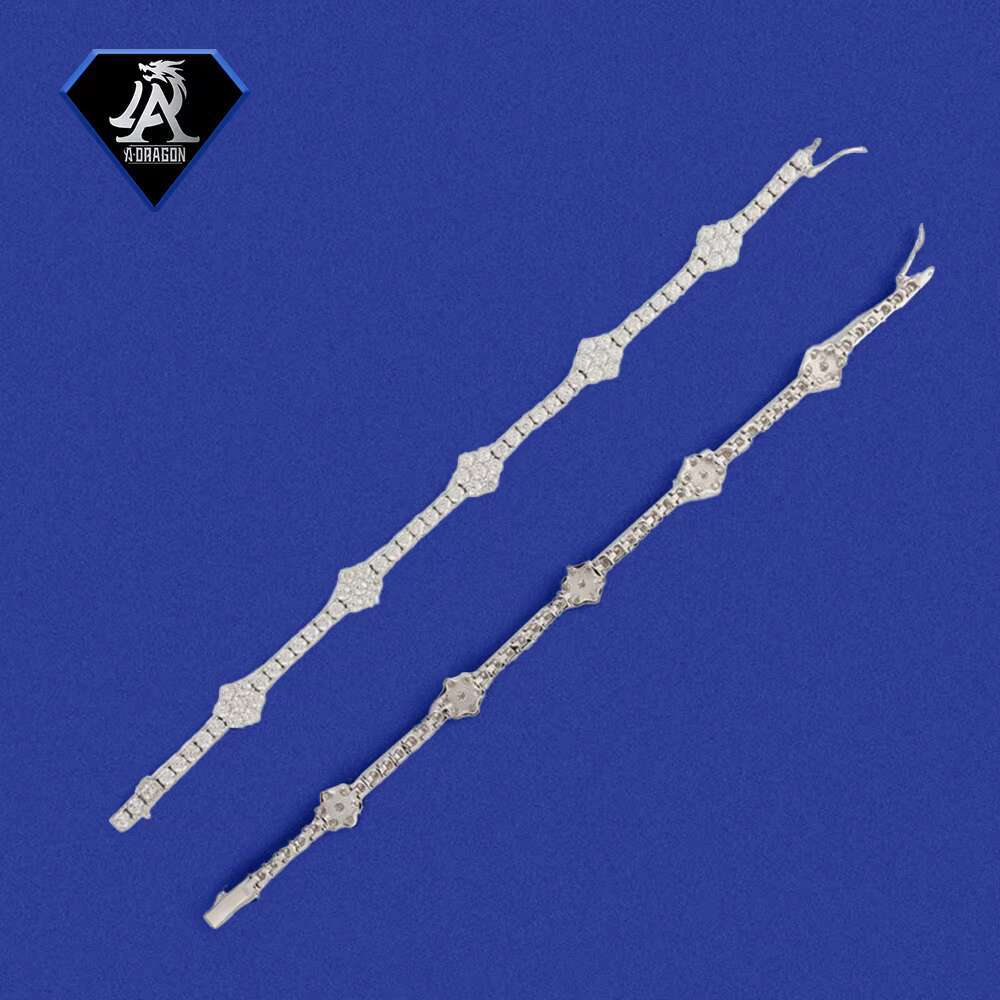 New S925 Silver 3mm D Color Moissanite Flower Design Hip Hop Tennis Bracelet for Unisex