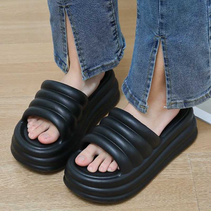Womens summer pink short and chubby platform slider outdoor thick sole N slider flip open toe comfortable wedge high-heeled sandalsXJ250407