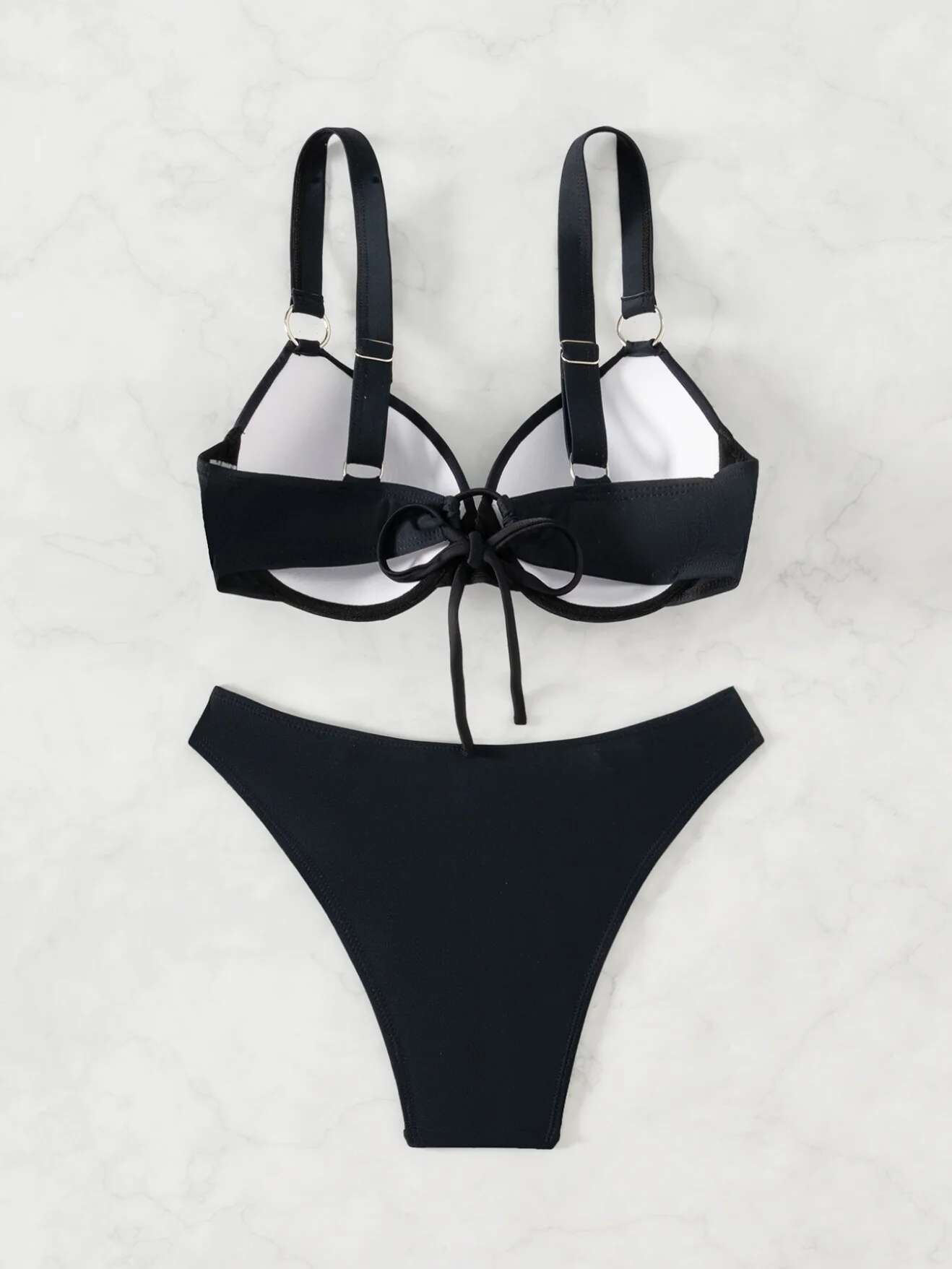 Dongdumaoyi Sexy Black Swimwear Woman Metal Ring Push Up Padded Bikini Set Summer Bathing Suit Holiday Two Piece Swimsuit Biquini