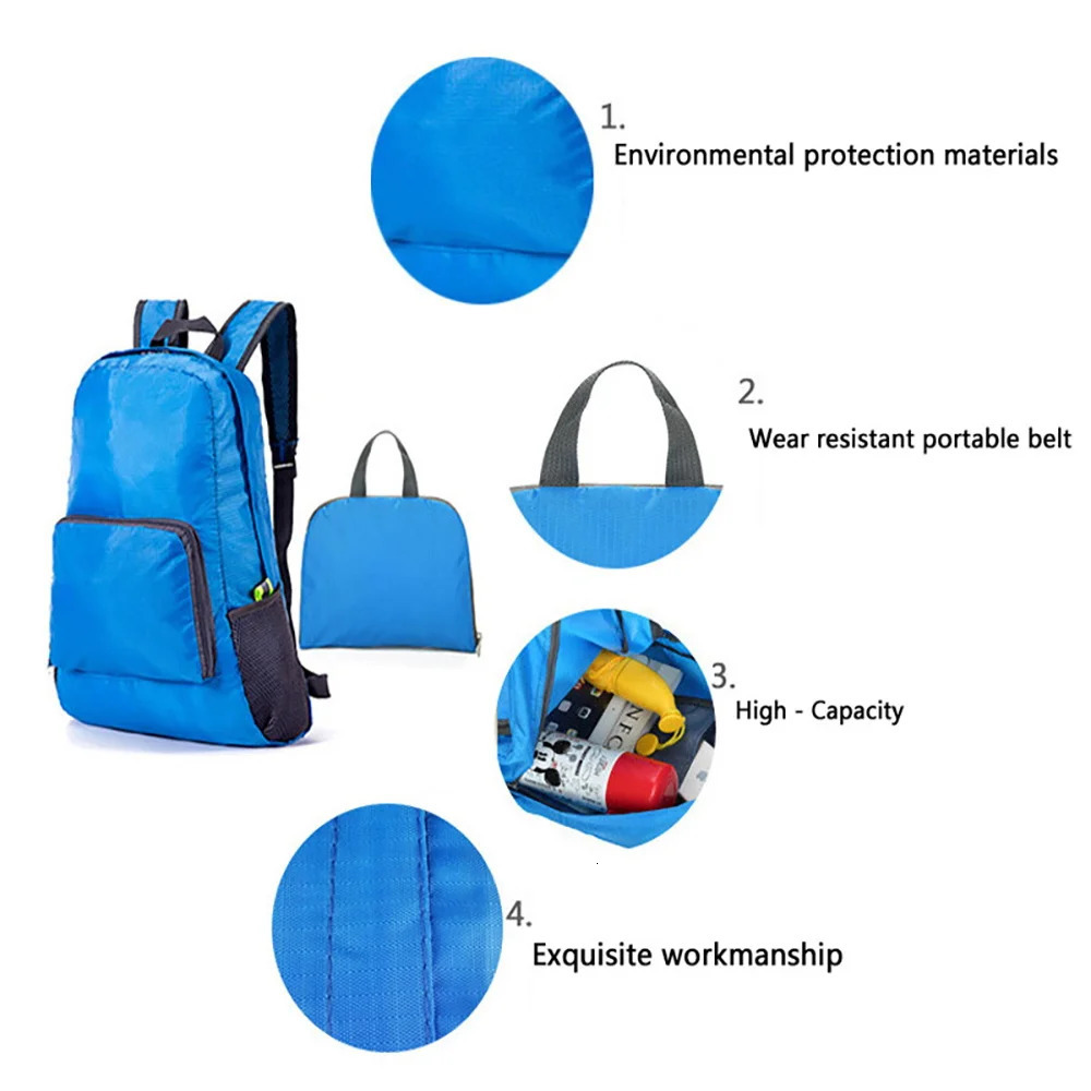 Foldable Backpack Camping Hiking Ultralight Folding Travel Daypack Bag Outdoor Mountaineering Sports Daypack for Men Women 250407