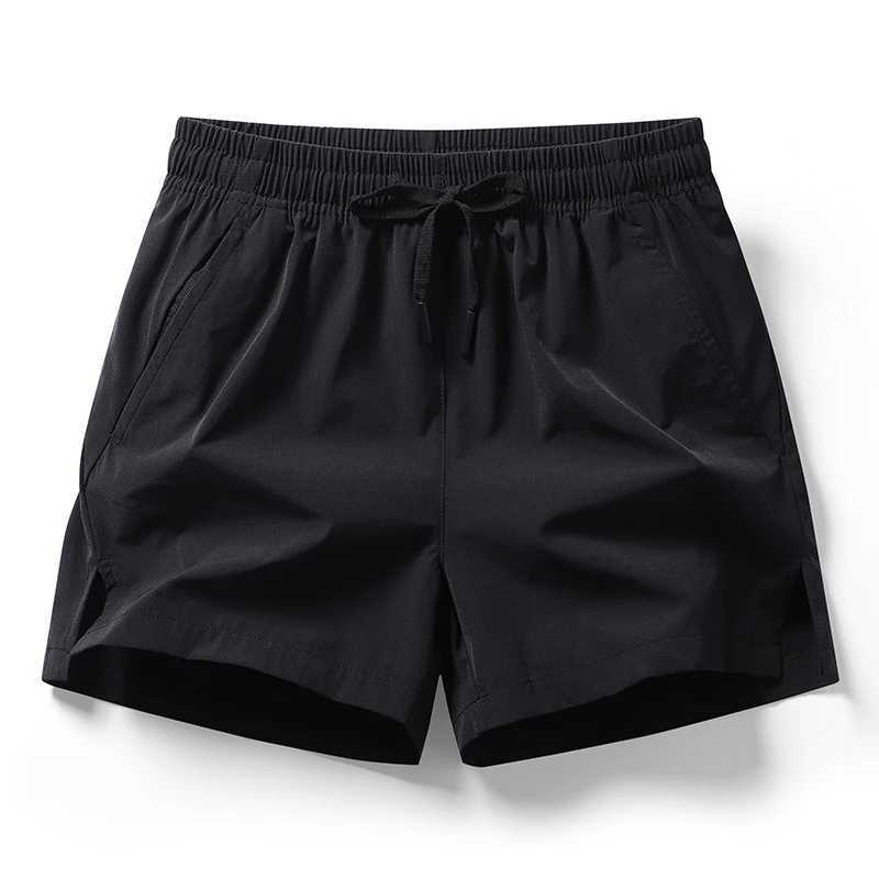 2024 Summer Mens Casual Split Beach Shorts for Sports Fitness Running Elastic Quick Drying Ice Silk Solid Color Quick DryingXJ250407