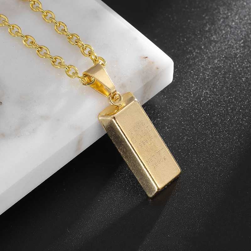 Creative Stainless Steel Gold Color Bar Pendant Necklace Hip Hop Rich Women Men Necklaces Party JewelryC250407