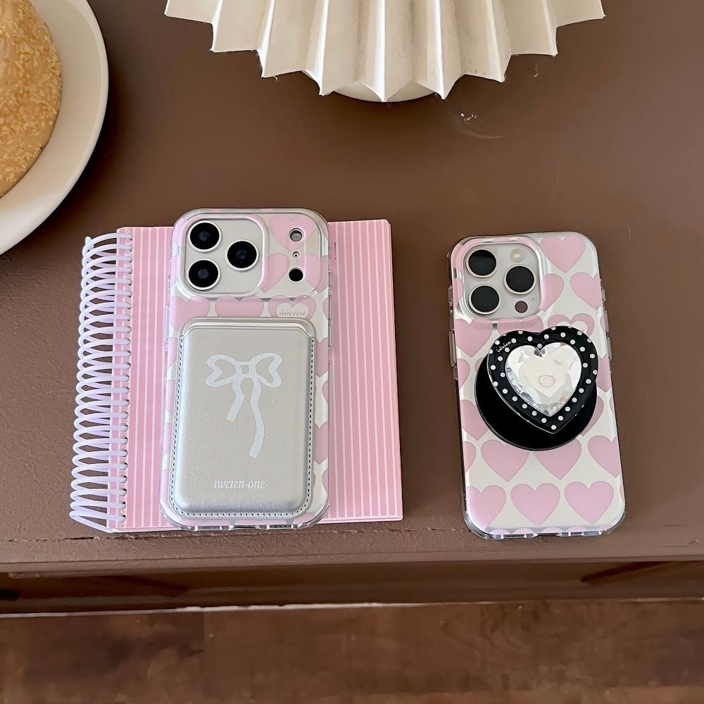 Full Screen Heart Magnetic Phone Case Compatible with iPhone 17/16 Card Holder Case iPhone 15/14 Pro Simple