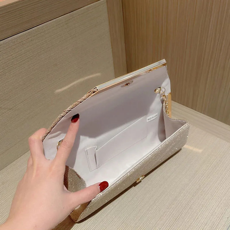 Sparkling envelope handbag womens shiny gold folding long wallet womens fashion day clutch shiny bride wedding party evening bag 250402