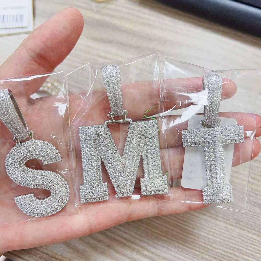 Hiphop Iced Bg Moissanite Dias Letter Sterg Sier 3D Initial Necklace