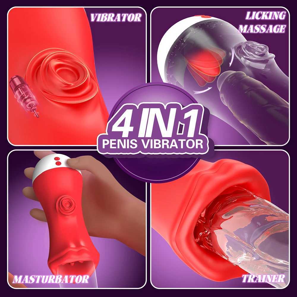 Automatic Male Masturbator Cup Vibrator Tongue Licking Oral Sex Real Vagina Pocket Pussy Penis Oral Sex ToyXJ250408