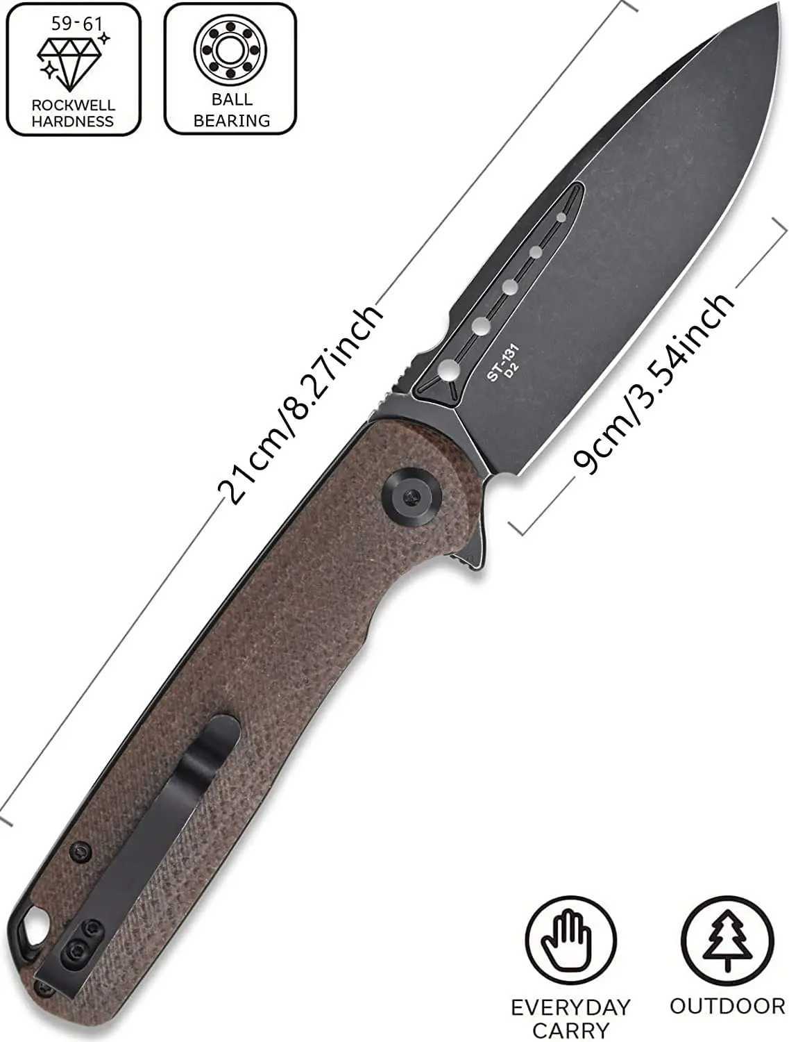 Sitivien ST131 Pocket Folding KnifeD2 Steel Blade G10/ Micarta Handle EDC Folder for Working Camping Survival Home Using Tool Z250408