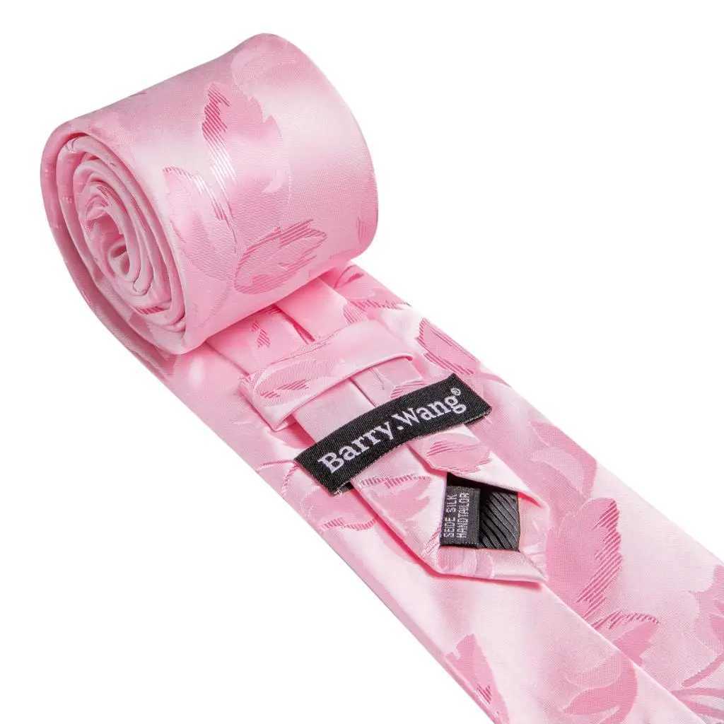 Barry. Coral Peach Silk Mens Tie Pocket Square Cufflinks Set Jacquard Floral Necktie for M Wedding Business Party X250407