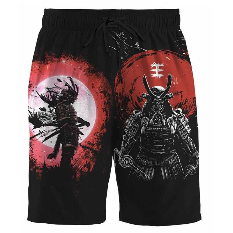 Japanese Samurai Pattern Beach Shorts Summer Fashion Cool Mens 3D Printed Swimming Pants Loose Street Clothing Harajuku PantsXJ250407