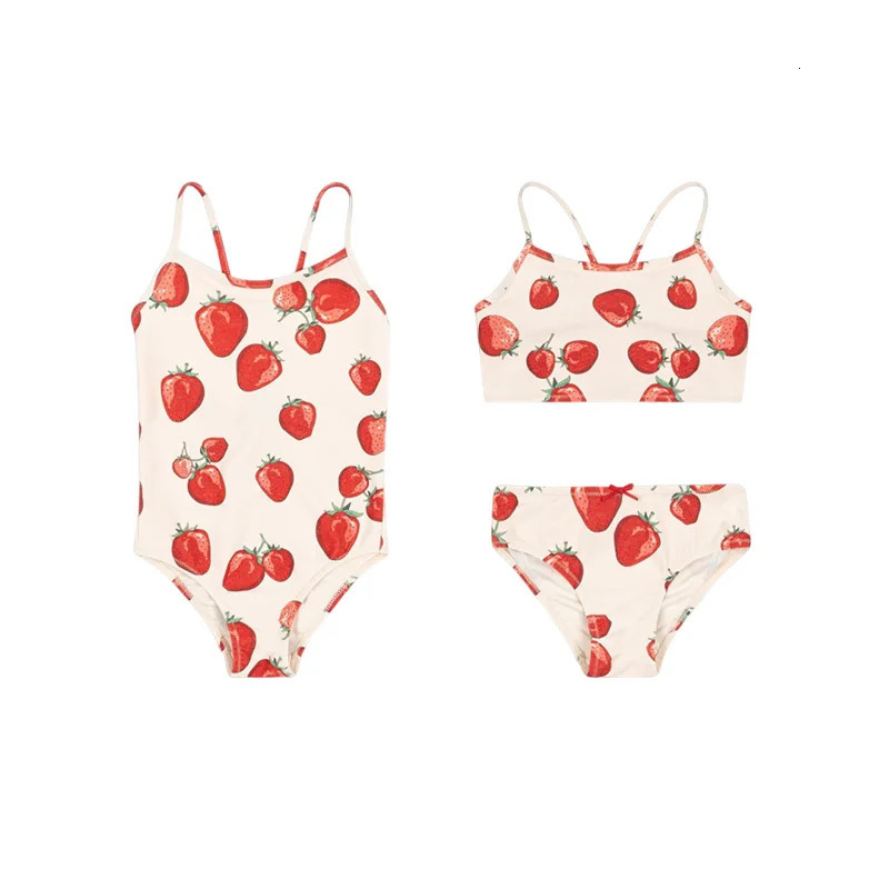 2025 KS Girls Swimsuit Summer Cute Sweet Cherry Print Girls Swimsuit Set Holiday Beach Childrens Swimwear Clothing 250407