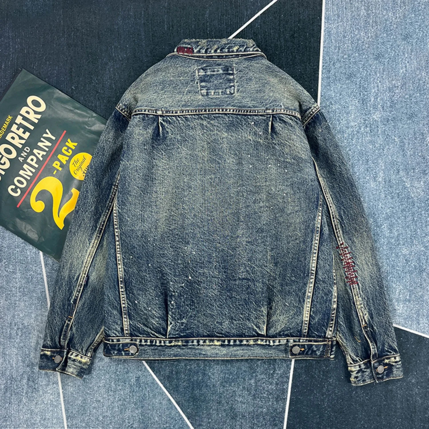 Heavy duty secondhand denim splattered ink spray paint dots mens casual jacket shorts 250408