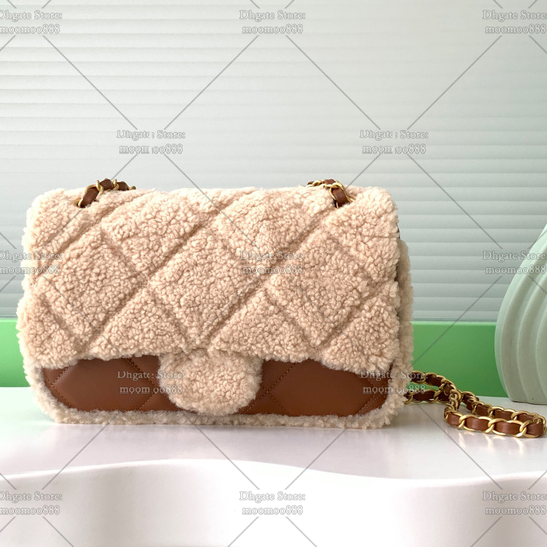 12A All-New Mirror Quality Designer Teddy Classic Flap Bags Shearling Handbags for Women Genuine Leather Shoulder Chain Bag Brown Crossbody Purse with Box