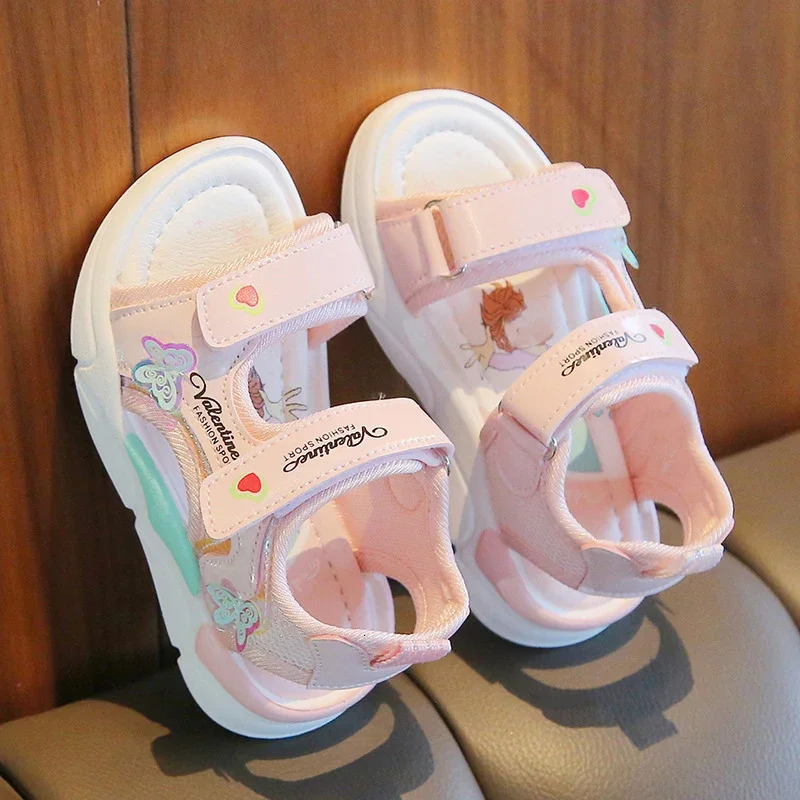 Girls Sandals Gladiator Cartoon Sweet Soft Children Beach Shoes Kids Summer Floral Sandals Princess Shoes Fashion Cute 250407