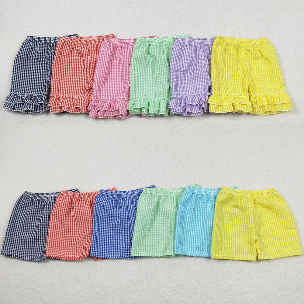 Wholesale western boutique clothing for baby girls boys summer slibling seersucker shorts 250408