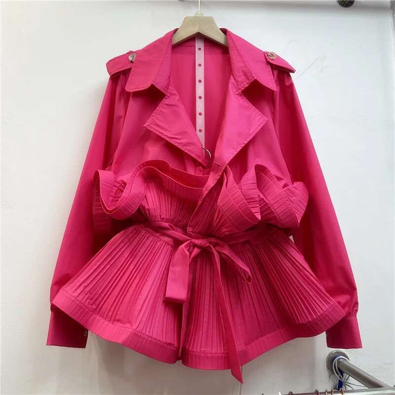 WTHT New Trendy Women's Patchwork Bandage Wrinkled Design Blazer 2025 Spring Fashion Lapel Long Sleeves Jacket Female 1Ls730