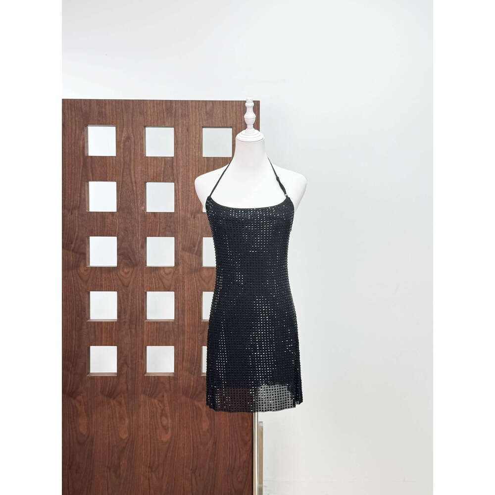 French Style Light Luxury High-End Rhinestone Halter Sexy Backless Slim Waist Tube Top Bodycon Short Dress