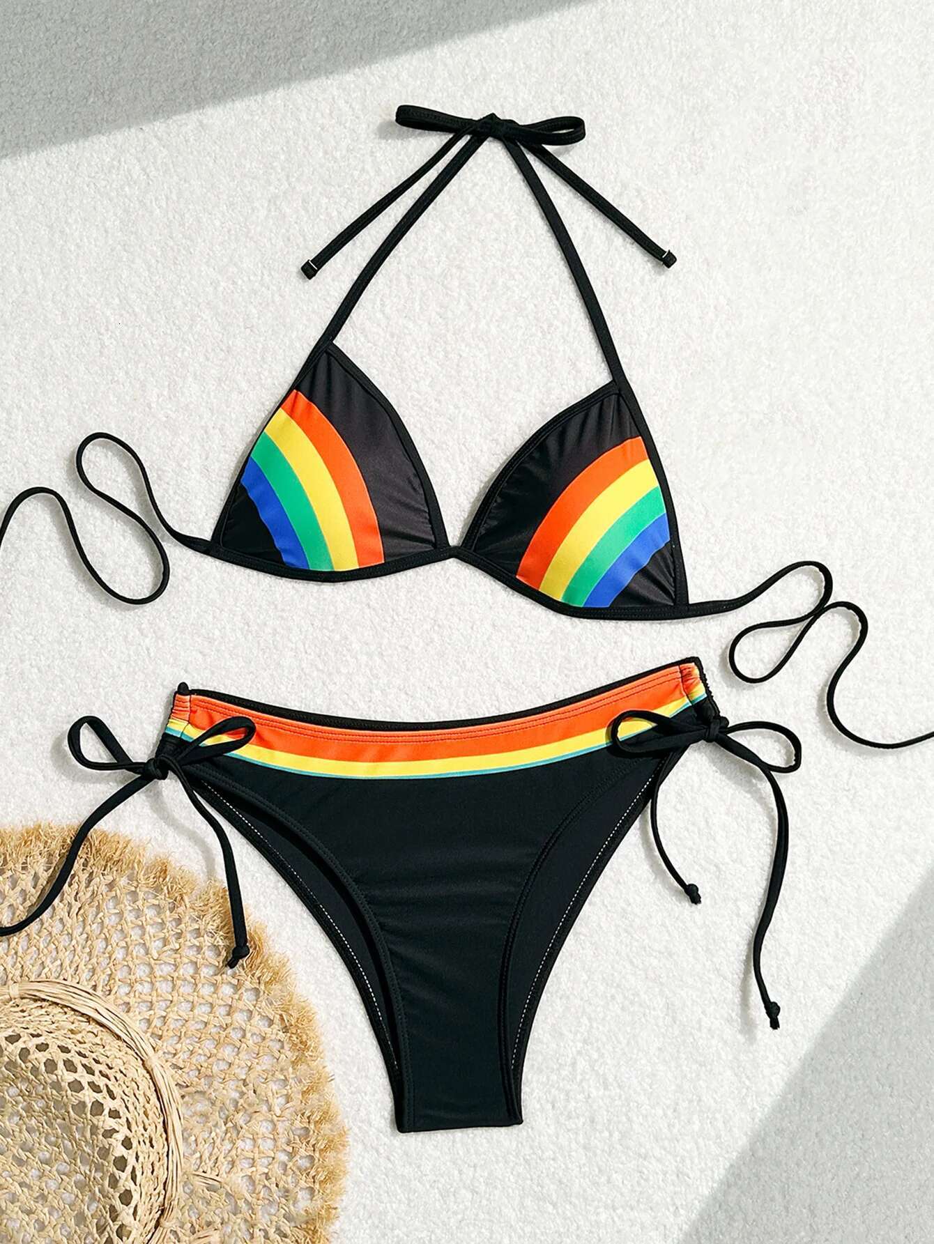 Dongdumaoyi Women S Rainbow Color Bikini Set Sexy Beach Vacation Backless Piece Swimsuit Summer Bathing Suit Bra Push Up Swimwear