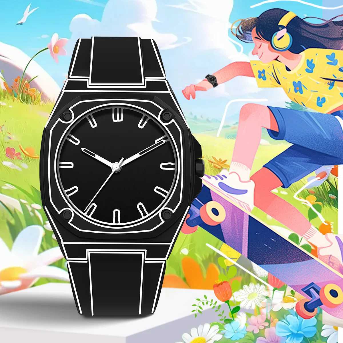 Creative Personality Arabic Numerals Circular Dial Calendar Quartz WatchPC Plastic Strap Sports Mens Watch Customization Y250407