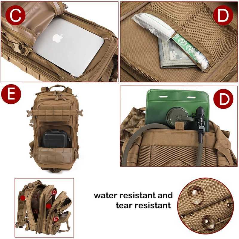 35L Tactical Backpack Molle Assault Rucksack Men Women Backpacks Travel Camping Hunting Hiking BackpackC250407
