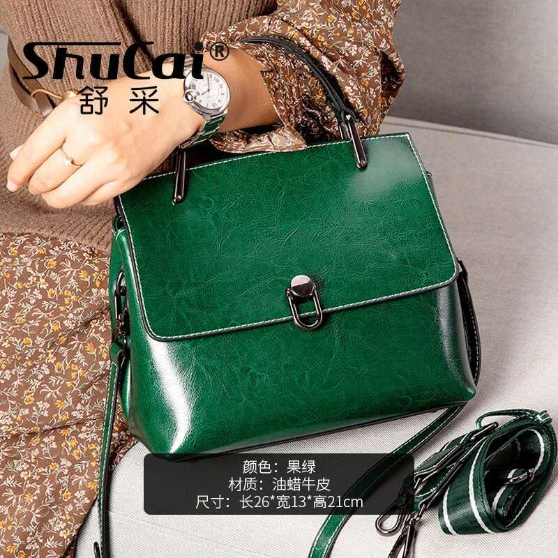 Women's Cowhide Leather Bags Fashion One-Shoulder Handbags Ladies Classic Satchels Large Capacity Messenger Versatile