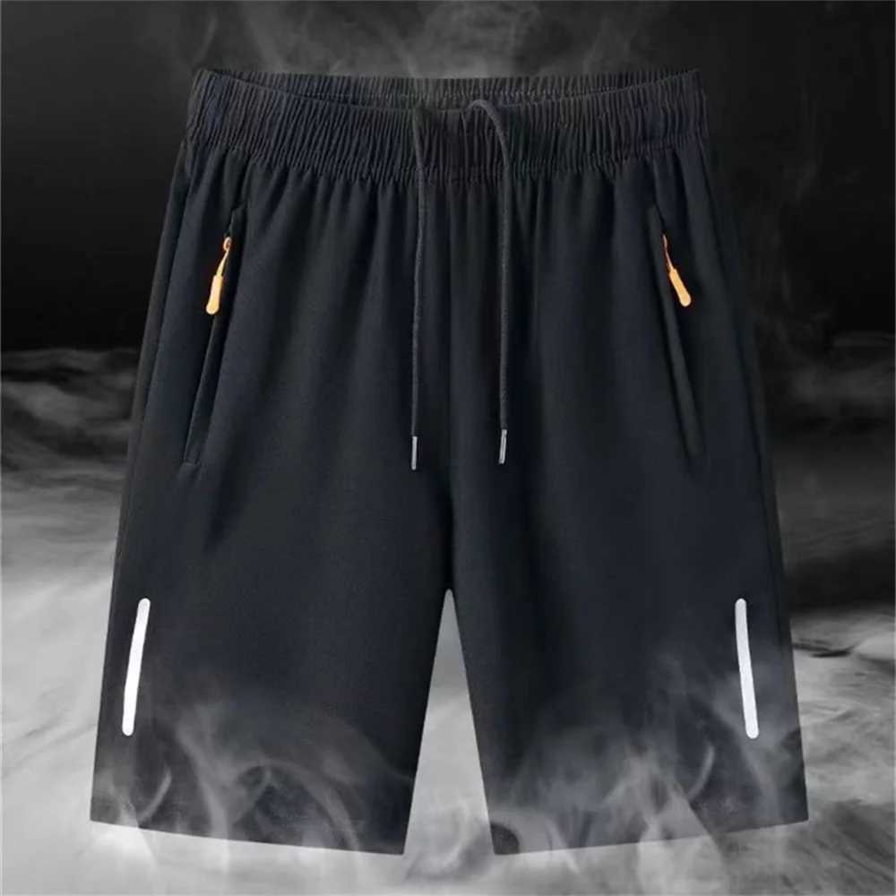 Mens summer ultra-thin ice silk beach casual shorts for jogging and quick drying mens zipper loose gym sports shortsXJ250407