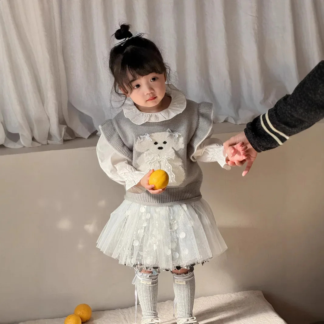 Girls Sequin Mesh Skirt 2025 Spring Korean Fashion Silver Sparkling Mesh Short Skirt Girls Clothes 250408