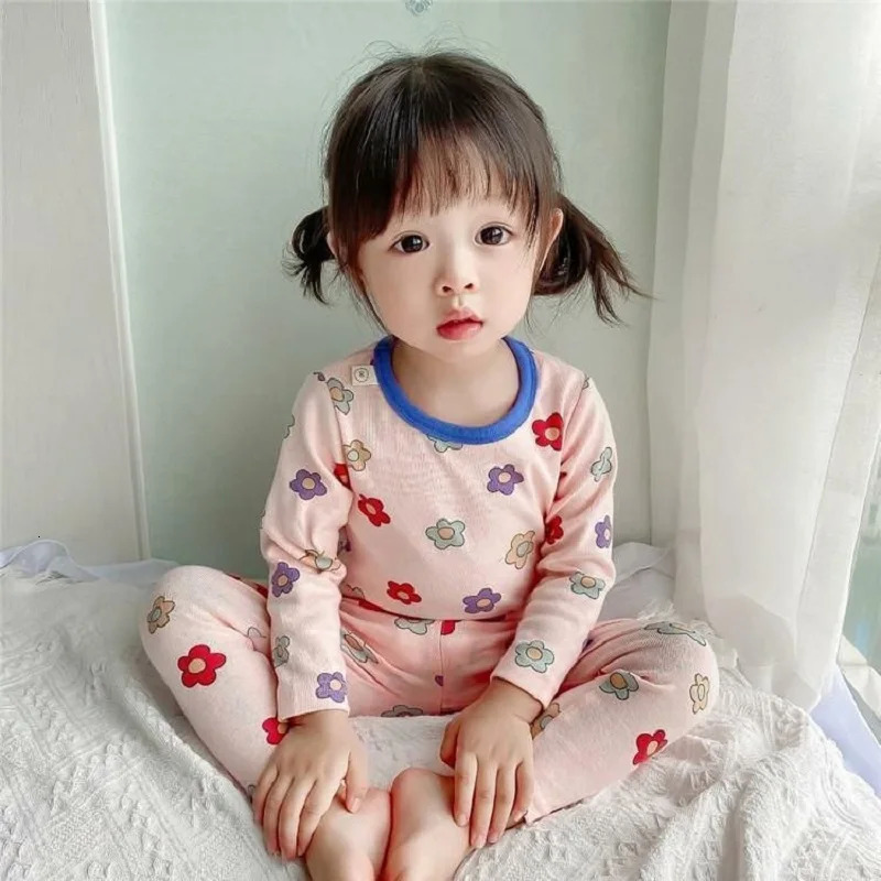 Childrens Pajamas Set Cartoon Cherry Kids Sleepwear Baby Girl Clothes Velvet Pyjama Infant Nightwear For Korean Girl Loungewear 250407