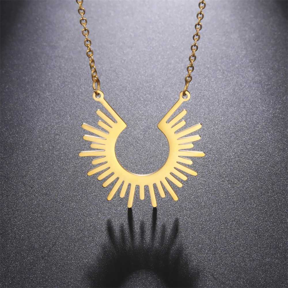 Cazador Rays of Sun Pendant Necklace for Women Half Circle Spiked Chocker Stainless Steel Jewelry Birthday Gift Wholesale 2024C250407