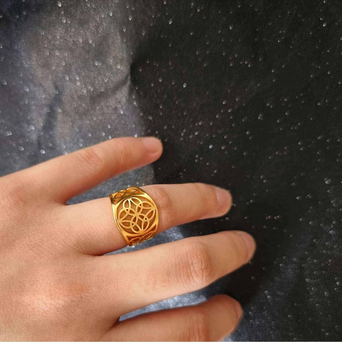 Top Source's new stainless steel design with cutting and hollow out, niche triangular logo ring