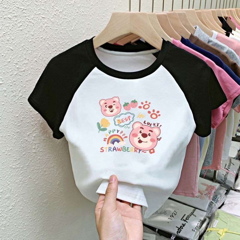 Ddmyshoesvip Girls Short Sleeved New Middle And Big Boys Spring Summer Pure Cotton Cartoon Children S T Shirt Strawberry Bear Top Summer