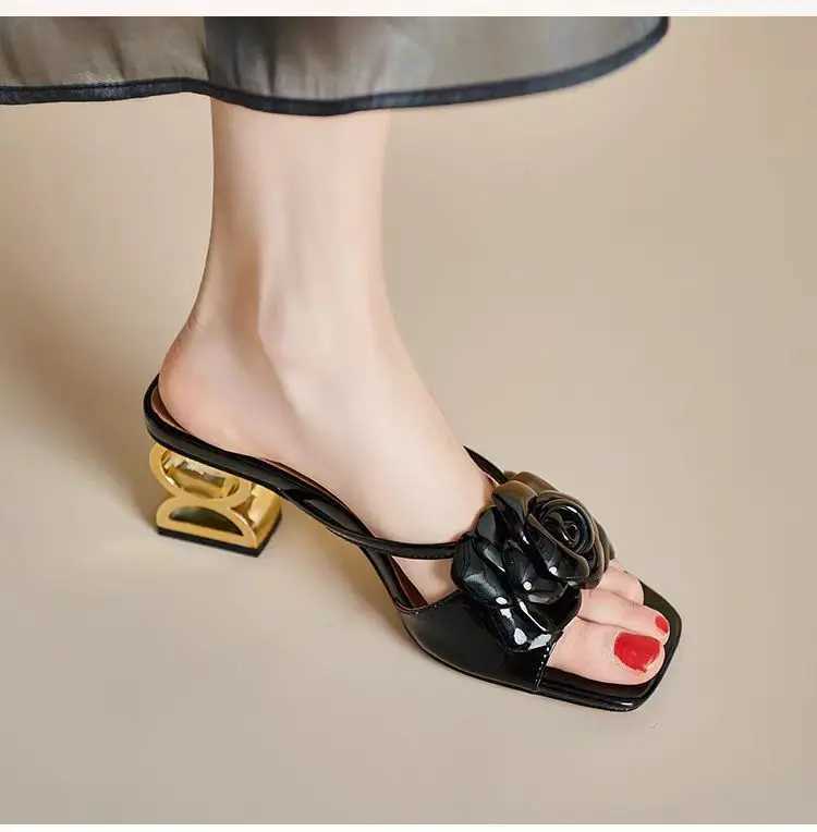 Womens shoes 2024 new summer Fi flower black beige gold dress party wedding womens shoes size 34-42XJ250407