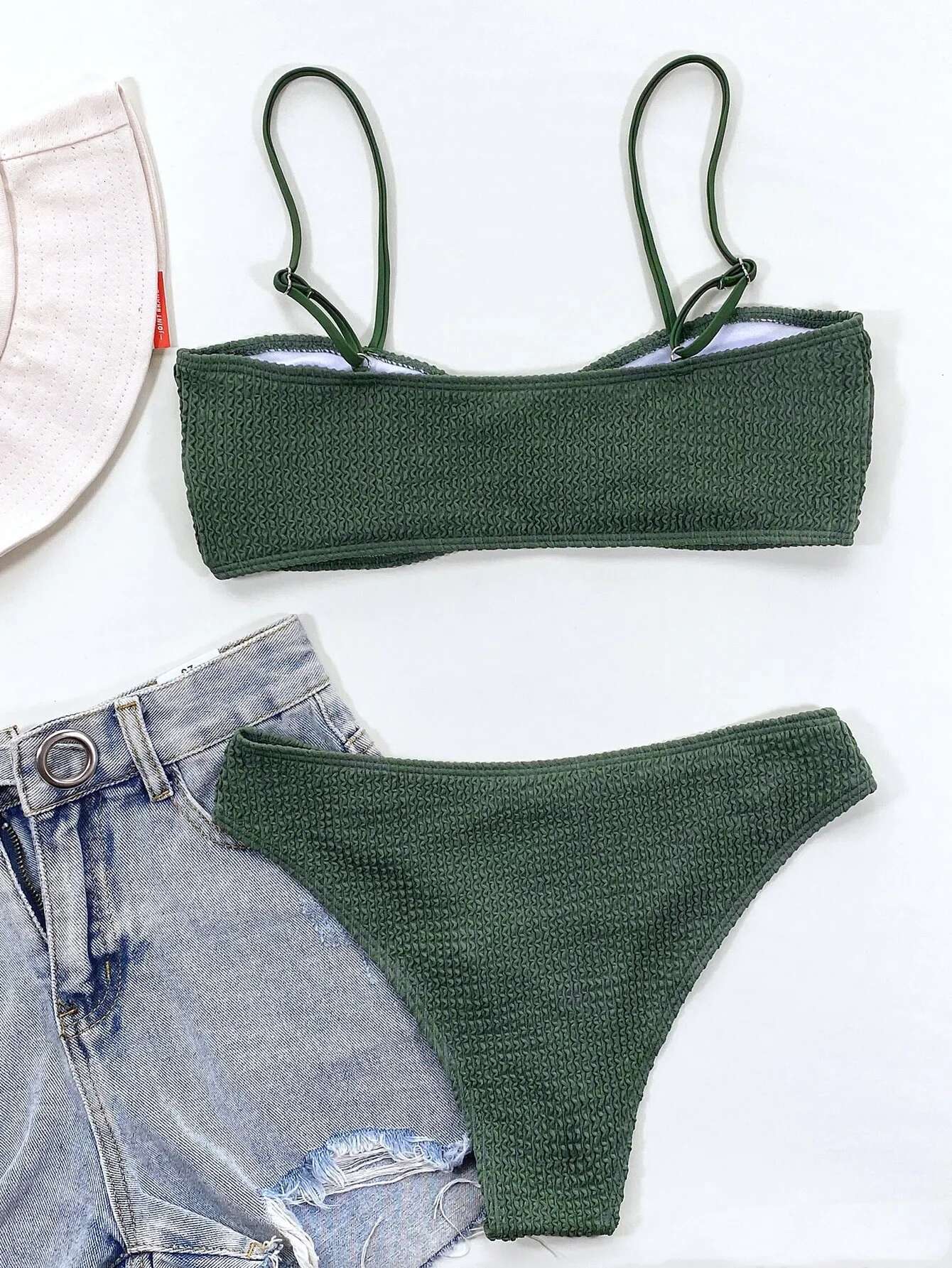 Dongdumaoyi Sexy Micro Bikini Swimwear Women Green Black Push Up Pleate Swimsuit Summer Beach Bathing Suit High Waist Swimming