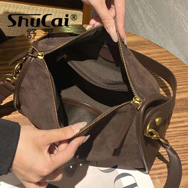 Suede Cowhide Fashion Ladies Shoulder Crossboy Brown Bag For Women Designer Female Coffe Handbag Angola Red 2025 New