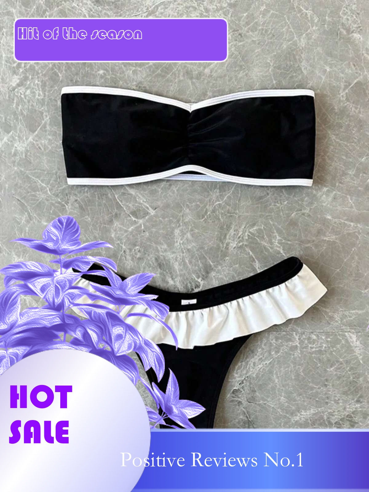 Dongdumaoyi Women S Strapless Swimsuit Piece Suit Solid Color Patchwork Push Up Ruffle Thong Beach Hot Spring Bikini Set New Swimwear