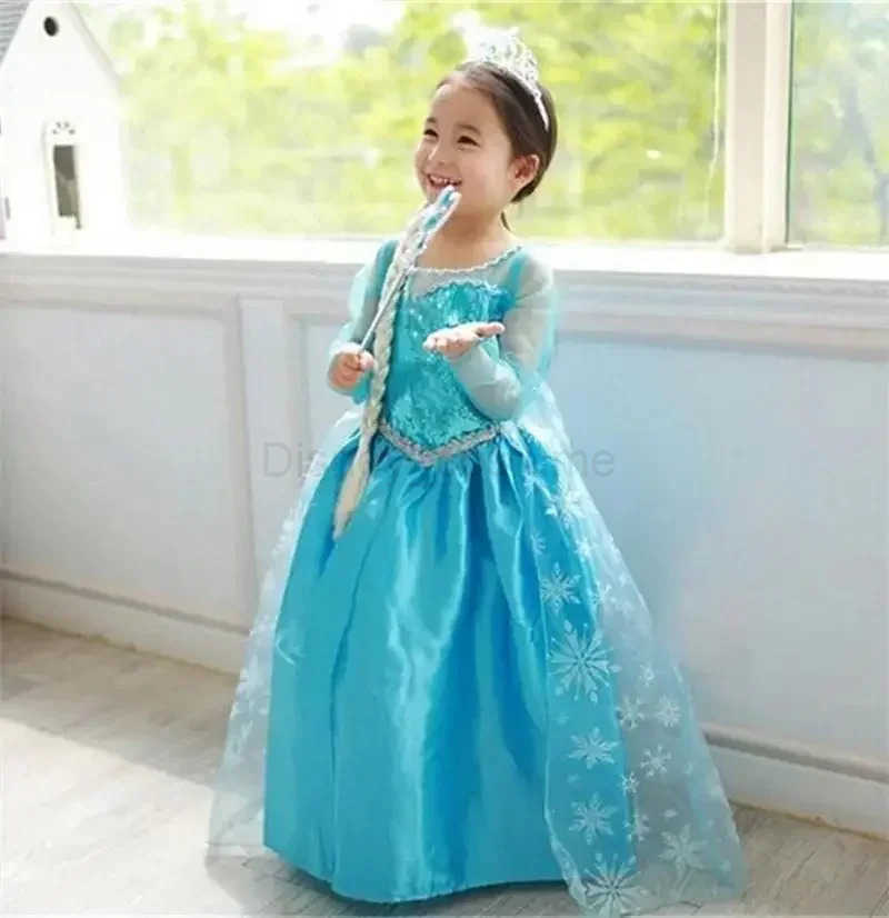 Disney Girl Elsa Princess Dress Long Sleeve Childrens Birthday Role Play Frozen Costume Fancy 2024 Carnival Dress up Party Costume X250408