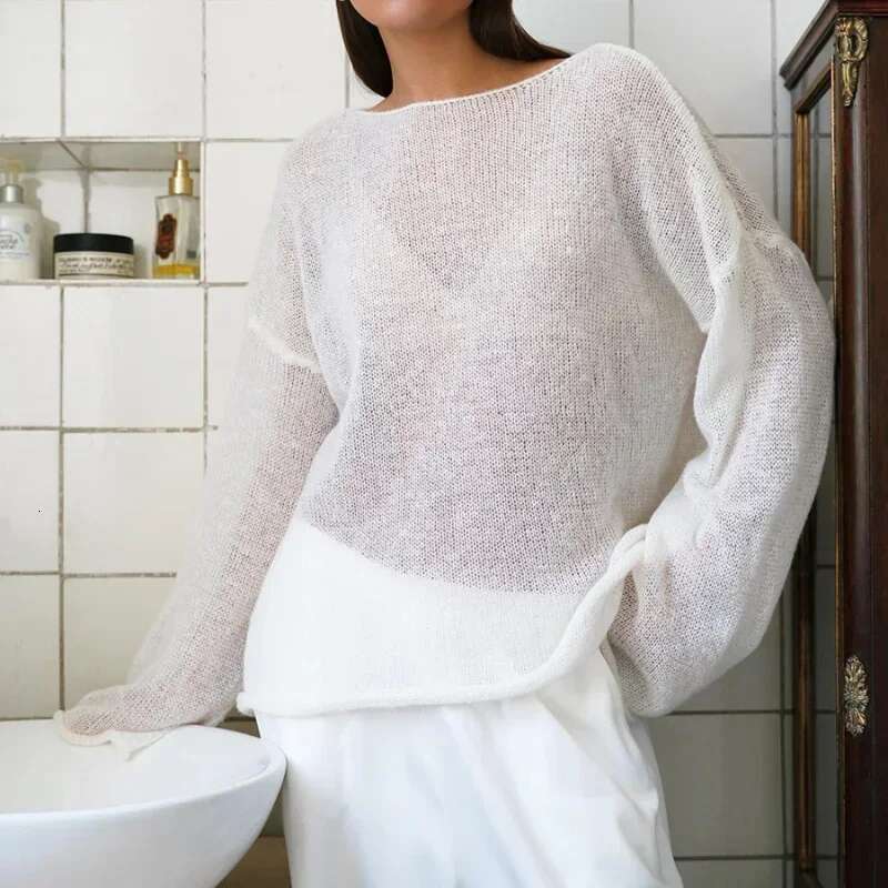 Elegant Sweater 2024 Summer Autumn Casual Fashion Loose Women Pullovers Chic Pink White Jumper Sueter Mujer