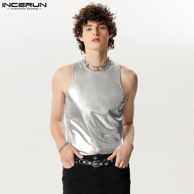 INCERUN Tops American style mens sparkling fabric knitted Desian vest casual style selling sleeveless vest S-5XL 250402