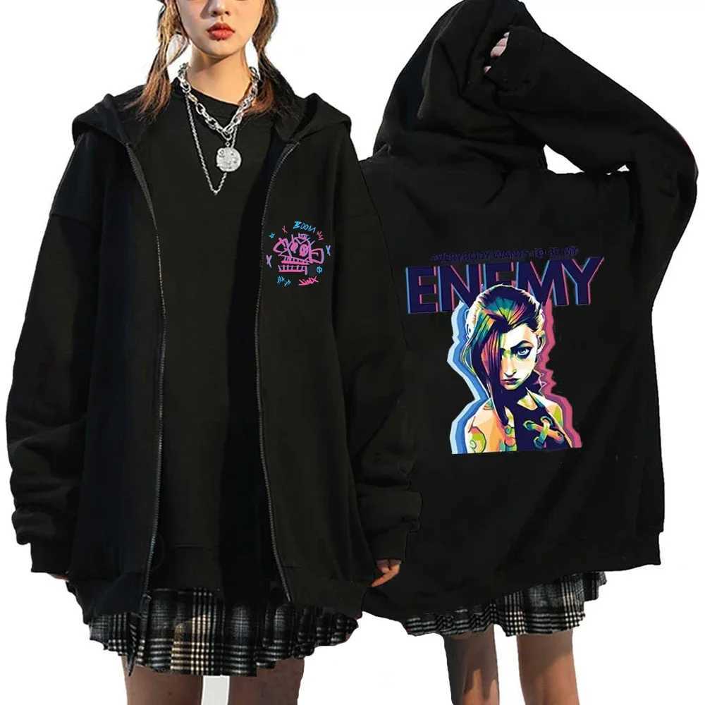 Arcane Jinx Boom Fashion Hoodie Mens Gaming Couple Long Sleeve Zipper Sweatshirt Cartoon Kawaii Zipper Harajuku Sweatshirt W250408