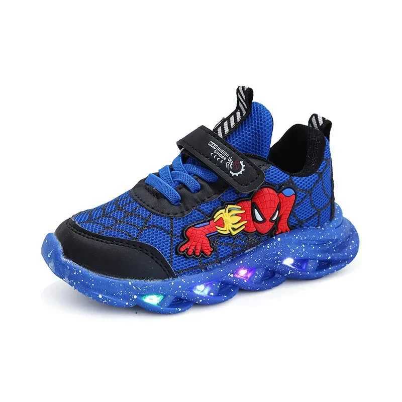LED casual sports shoes red black suitable for Spring Boys Spiderman grid outdoor shoes childrens lights anti slip shoe size 21-30 W250407