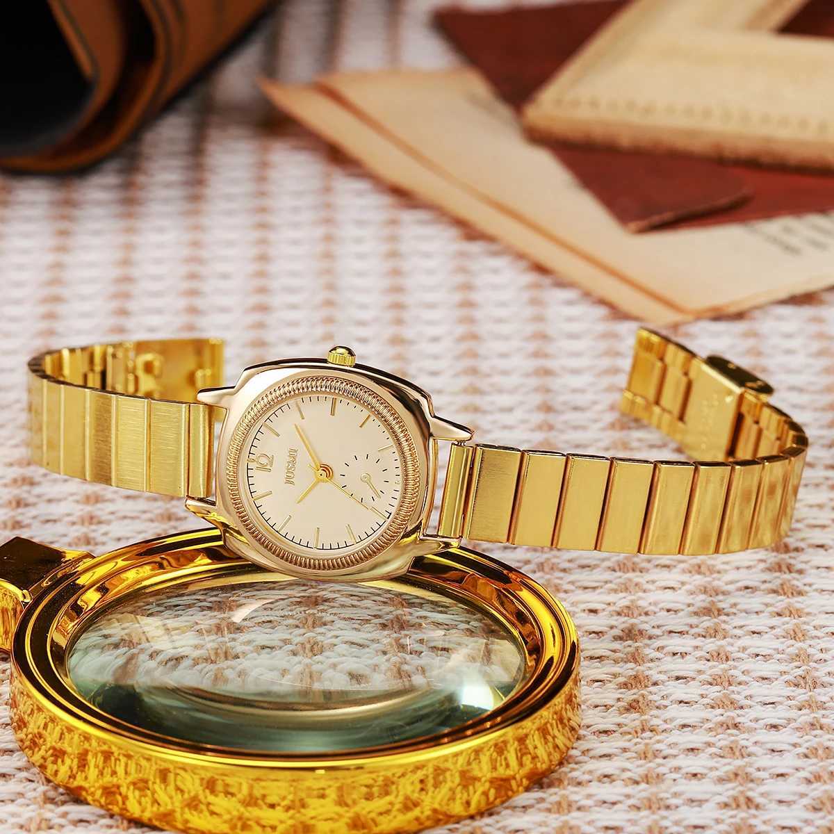 Ladies new simple round steel strap quartz watch fashionable and universal birthday giftT250408
