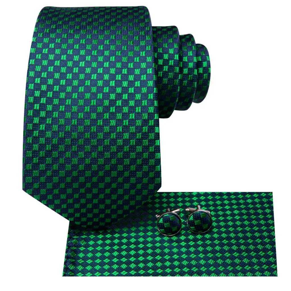 Hi-Tie Dark Green Psiy Silk Elegant Tie For Men Gro Wedding Men Necktie Pocket Square Cufflink Accessory Wholes Designer X250407