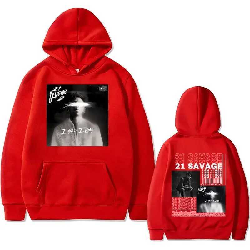 Rap Singer 2 Savage I Am I Was Music Album Graphics Hoodie Mens Hip Hop Retro Oversized Sweatshirt Mens Wool Hoodie W250408