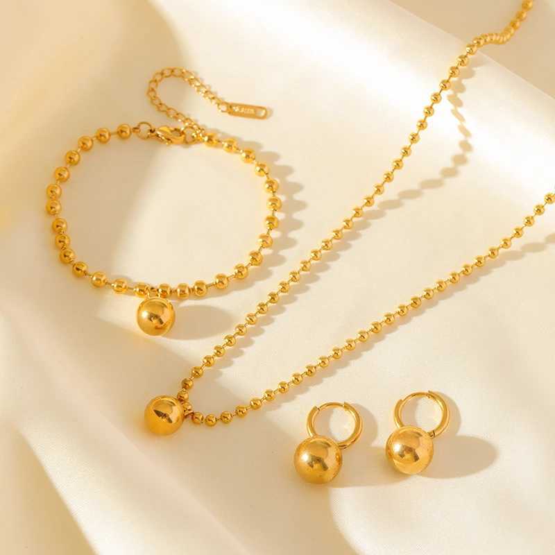 EILIECK New Fashion Stainless Steel Metal Bead Necklace Bracelet Earrings Womens Fashion Waterproof Jewelry Set Gift Y250408