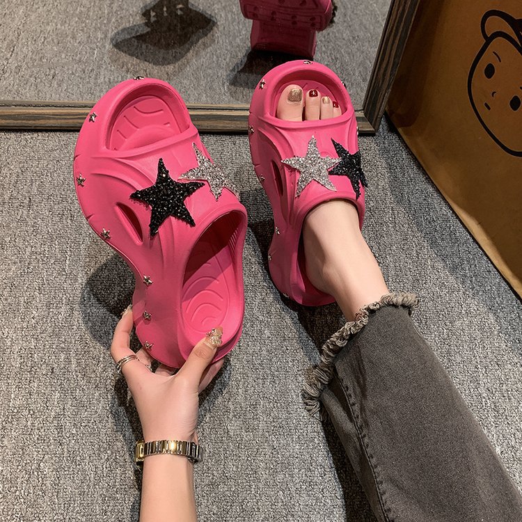 Women 2025 summer new fashion casual flash five-pointed star super soft platform slippers wear non-slip beach shoes muffin and bread sandals