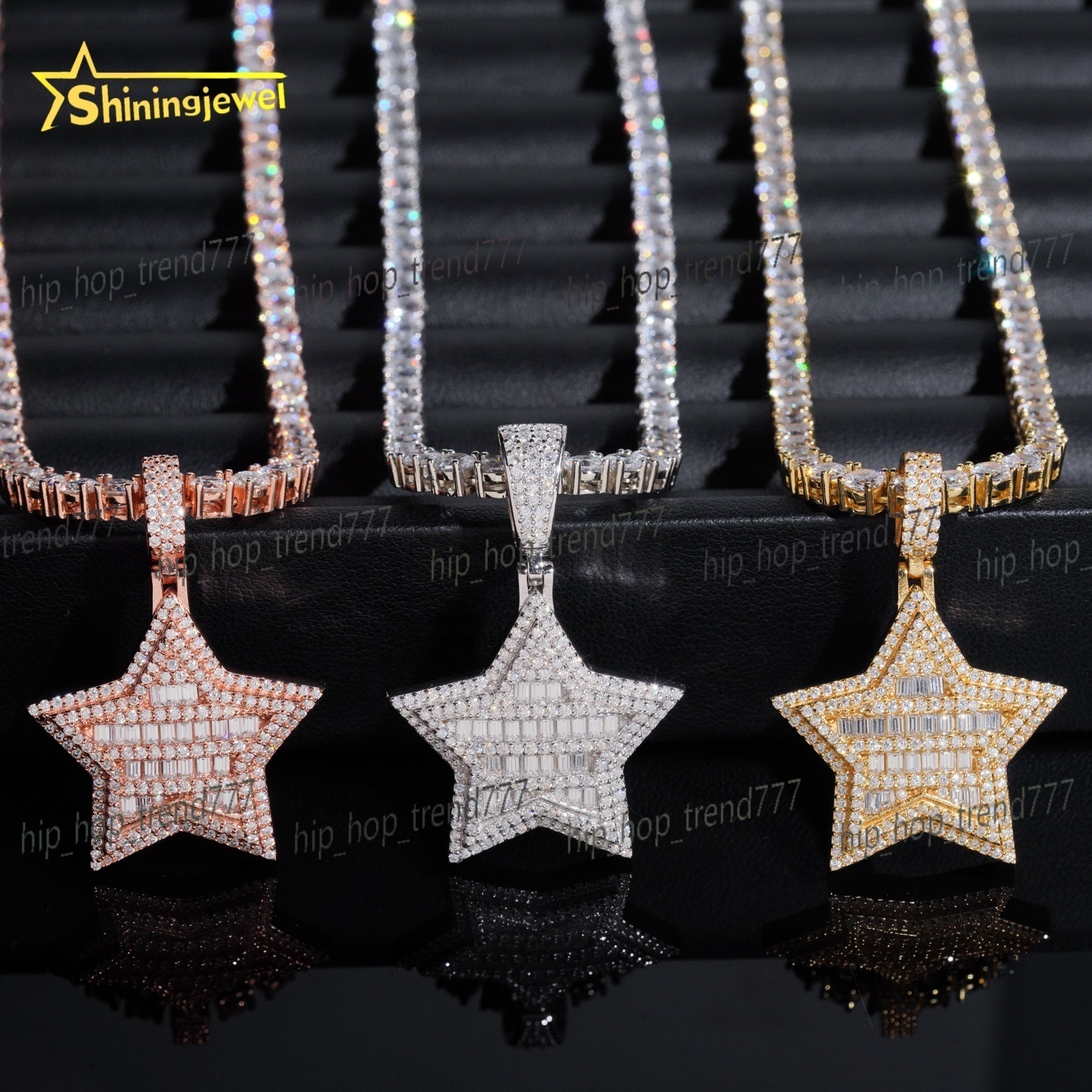 New Design Fine Jewelry Solid 925 Sterling Silver Gold Plating Hip Hop VVS Diamond Necklace Moissanite Iced Out Star Pendant